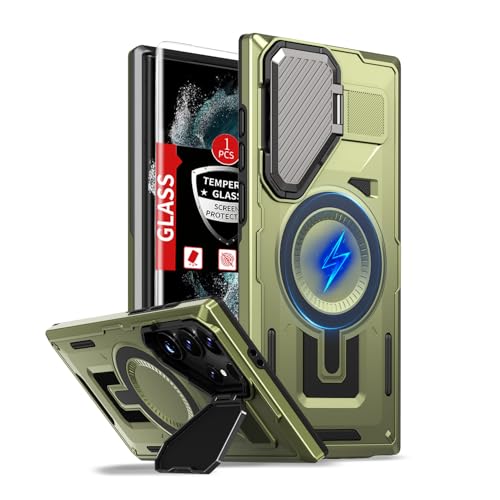FRLMOOES Schutzhülle für Samsung Galaxy S22 Ultra, kompatibel mit MagSafe, magnetisches, kabelloses Laden, mit Kameraabdeckung, Ständer, mit Displayschutzfolie, stoßfest, kratzfest, robuster Schutz FRLMOOES Schutzhülle für Samsung Galaxy S22 Ultra, kompatibel mit MagSafe, magnetisches, kabelloses Laden, mit Kameraabdeckung, Ständer, mit Displayschutzfolie, stoßfest, kratzfest, robuster Schutz von FRLMOOES