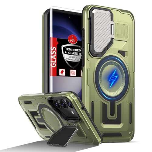 FRLMOOES Schutzhülle für Samsung Galaxy S23, kompatibel mit MagSafe, magnetisches, kabelloses Laden, integrierte Kamera-Abdeckung, Ständer, mit Displayschutzfolie, stoßfest, kratzfest, robuster Schutz von FRLMOOES