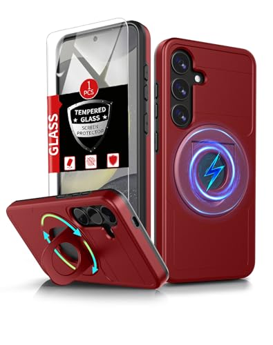FRLMOOES Schutzhülle für Samsung Galaxy S24, magnetisch, kompatibel mit kabellosem MagSafe, mit Displayschutzfolie, für S24 Handyhülle mit Ständerring, kratzfest, stoßfest, strapazierfähig, Rot FRLMOOES Schutzhülle für Samsung Galaxy S24, magnetisch, kompatibel mit kabellosem MagSafe, mit Displayschutzfolie, für S24 Handyhülle mit Ständerring, kratzfest, stoßfest, strapazierfähig, Rot von FRLMOOES