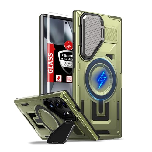 FRLMOOES Schutzhülle für Samsung Galaxy S24 Ultra, kompatibel mit MagSafe, magnetisches, kabelloses Laden, mit Kameraabdeckung, Ständer, mit Displayschutzfolie, stoßfest, kratzfest, robuster Schutz FRLMOOES Schutzhülle für Samsung Galaxy S24 Ultra, kompatibel mit MagSafe, magnetisches, kabelloses Laden, mit Kameraabdeckung, Ständer, mit Displayschutzfolie, stoßfest, kratzfest, robuster Schutz von FRLMOOES