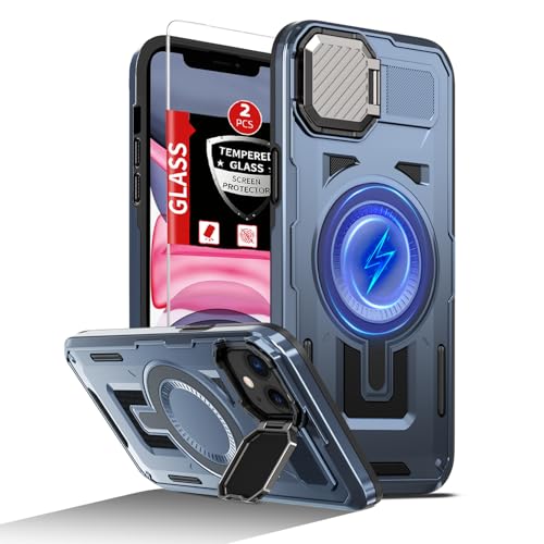 FRLMOOES Schutzhülle für iPhone 11, kompatibel mit MagSafe, magnetisches, kabelloses Laden, integrierte Kamera-Abdeckung, Ständer, mit 2 Glas-Displayschutzfolien, stoßfest, kratzfest, strapazierfähig FRLMOOES Schutzhülle für iPhone 11, kompatibel mit MagSafe, magnetisches, kabelloses Laden, integrierte Kamera-Abdeckung, Ständer, mit 2 Glas-Displayschutzfolien, stoßfest, kratzfest, strapazierfähig von FRLMOOES