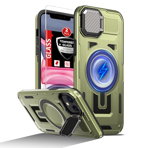 FRLMOOES Schutzhülle für iPhone 11, kompatibel mit MagSafe, magnetisches, kabelloses Laden, integrierte Kamera-Abdeckung, Ständer, mit 2 Glas-Displayschutzfolien, stoßfest, kratzfest, robuster Schutz FRLMOOES Schutzhülle für iPhone 11, kompatibel mit MagSafe, magnetisches, kabelloses Laden, integrierte Kamera-Abdeckung, Ständer, mit 2 Glas-Displayschutzfolien, stoßfest, kratzfest, robuster Schutz von FRLMOOES