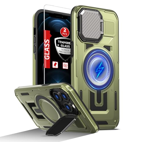 FRLMOOES Schutzhülle für iPhone 12 Pro, kompatibel mit MagSafe, magnetisches, kabelloses Laden, integrierte Kamera-Abdeckung, Ständer, mit 2 Glas-Displayschutzfolien, stoßfest, stoßdämpfend, robuster FRLMOOES Schutzhülle für iPhone 12 Pro, kompatibel mit MagSafe, magnetisches, kabelloses Laden, integrierte Kamera-Abdeckung, Ständer, mit 2 Glas-Displayschutzfolien, stoßfest, stoßdämpfend, robuster von FRLMOOES