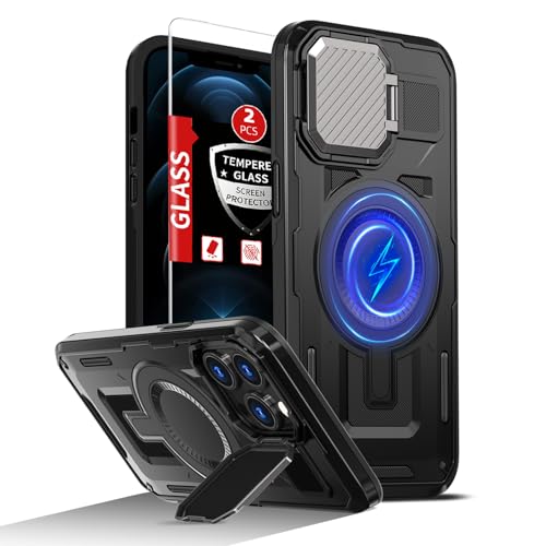 FRLMOOES Schutzhülle für iPhone 12 Pro, kompatibel mit MagSafe, magnetisches, kabelloses Laden, integrierte Kamera-Abdeckung, Ständer, mit 2 Glas-Displayschutzfolien, stoßfest, stoßdämpfend FRLMOOES Schutzhülle für iPhone 12 Pro, kompatibel mit MagSafe, magnetisches, kabelloses Laden, integrierte Kamera-Abdeckung, Ständer, mit 2 Glas-Displayschutzfolien, stoßfest, stoßdämpfend von FRLMOOES
