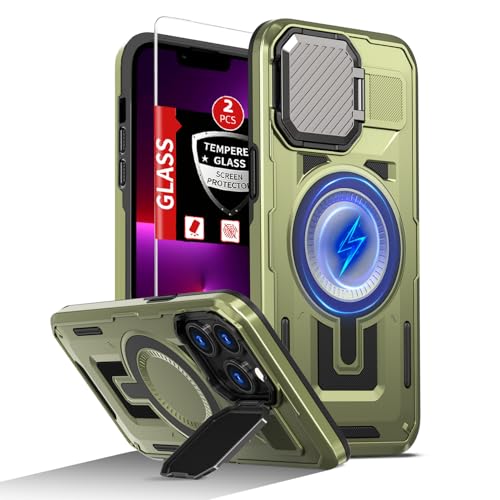 FRLMOOES Schutzhülle für iPhone 13 Pro Max, kompatibel mit MagSafe magnetischem, kabellosem Laden, integrierter Kamera-Abdeckung, Ständer, mit 2 Displayschutzfolien, stoßfest, kratzfest, robuster FRLMOOES Schutzhülle für iPhone 13 Pro Max, kompatibel mit MagSafe magnetischem, kabellosem Laden, integrierter Kamera-Abdeckung, Ständer, mit 2 Displayschutzfolien, stoßfest, kratzfest, robuster von FRLMOOES