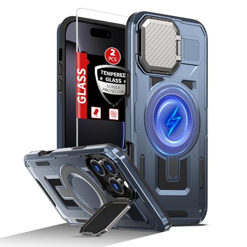 FRLMOOES Schutzhülle für iPhone 16 Pro Max, kompatibel mit MagSafe magnetischem, kabellosem Laden, integrierter Kamera-Abdeckung, Ständer, mit 2 Displayschutzfolien, stoßfest, kratzfest FRLMOOES Schutzhülle für iPhone 16 Pro Max, kompatibel mit MagSafe magnetischem, kabellosem Laden, integrierter Kamera-Abdeckung, Ständer, mit 2 Displayschutzfolien, stoßfest, kratzfest von FRLMOOES