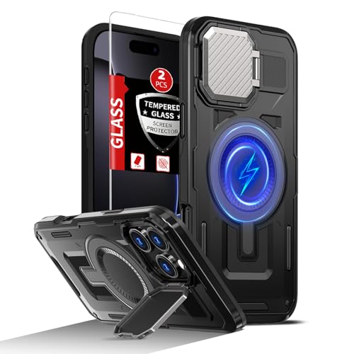 FRLMOOES Schutzhülle für iPhone 16 Pro Max, kompatibel mit MagSafe magnetischem, kabellosem Laden, integrierter Kamera-Abdeckung, Ständer, mit 2 Displayschutzfolien, stoßfest, kratzfest FRLMOOES Schutzhülle für iPhone 16 Pro Max, kompatibel mit MagSafe magnetischem, kabellosem Laden, integrierter Kamera-Abdeckung, Ständer, mit 2 Displayschutzfolien, stoßfest, kratzfest von FRLMOOES
