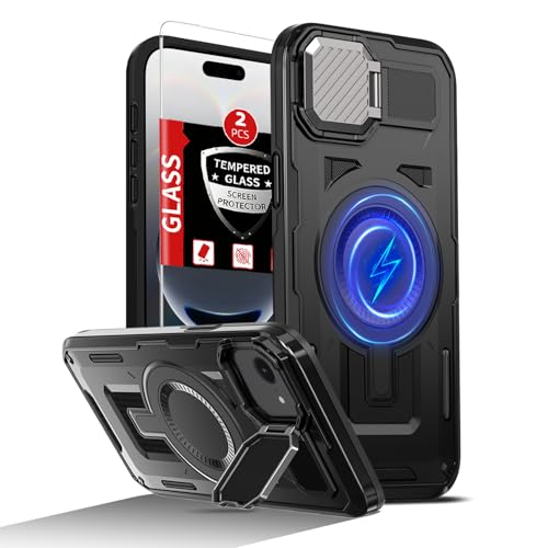 FRLMOOES Schutzhülle für iPhone 16E, kompatibel mit MagSafe, magnetisches, kabelloses Laden, integrierte Kamera-Abdeckung, Ständer, mit 2 Glas-Displayschutzfolien, stoßfest, kratzfest, strapazierfähig FRLMOOES Schutzhülle für iPhone 16E, kompatibel mit MagSafe, magnetisches, kabelloses Laden, integrierte Kamera-Abdeckung, Ständer, mit 2 Glas-Displayschutzfolien, stoßfest, kratzfest, strapazierfähig von FRLMOOES