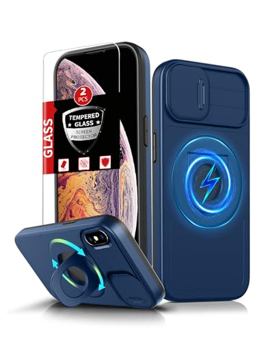 FRLMOOES Schutzhülle für iPhone X / iPhone Xs, magnetisch, kompatibel mit MagSafe kabellosem Laden, mit 2 Displayschutzfolien, mit Ständerring und Kamera-Abdeckung, stoßdämpfend, strapazierfähig, Blau FRLMOOES Schutzhülle für iPhone X / iPhone Xs, magnetisch, kompatibel mit MagSafe kabellosem Laden, mit 2 Displayschutzfolien, mit Ständerring und Kamera-Abdeckung, stoßdämpfend, strapazierfähig, Blau von FRLMOOES