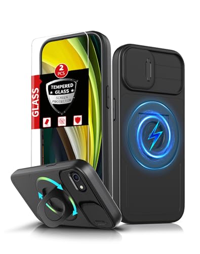 FRLMOOES für iPhone 8 Hülle Magnetisch & für iPhone SE2022 Hülle kompatibel mit MagSafe Schutzhülle,mit 2 Displayschutz,360°Ständer Ring,Kameraschutz,Hochleistungsschutz Militärischer Stoßfest,Schwarz von FRLMOOES