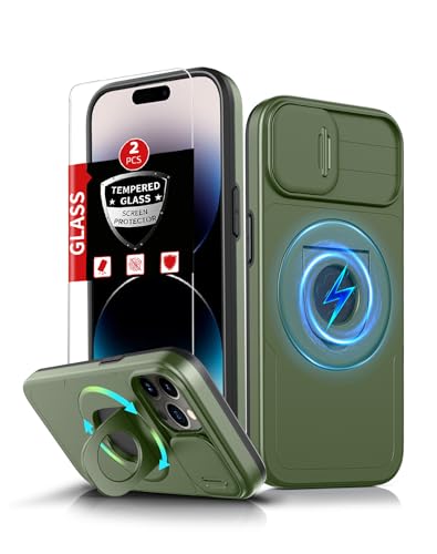 FRLMOOES für iPhone 14 Pro Hülle kompatibel mit MagSafe Magnetisch Schutzhülle,für 14 Pro Handyhülle mit 2 Displayschutz,360°Ständer Ring,Kameraschutz,Hochleistungsschutz Militärischer Stoßfest,Grün FRLMOOES für iPhone 14 Pro Hülle kompatibel mit MagSafe Magnetisch Schutzhülle,für 14 Pro Handyhülle mit 2 Displayschutz,360°Ständer Ring,Kameraschutz,Hochleistungsschutz Militärischer Stoßfest,Grün von FRLMOOES