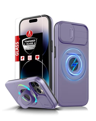 FRLMOOES für iPhone 14 Pro Hülle kompatibel mit MagSafe Magnetisch Schutzhülle,für 14 Pro Handyhülle mit 2 Displayschutz,360° Ständer Ring,Kameraschutz,Hochleistungsschutz Militärischer Stoßfest,Lila FRLMOOES für iPhone 14 Pro Hülle kompatibel mit MagSafe Magnetisch Schutzhülle,für 14 Pro Handyhülle mit 2 Displayschutz,360° Ständer Ring,Kameraschutz,Hochleistungsschutz Militärischer Stoßfest,Lila von FRLMOOES