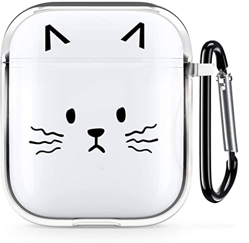 Schutzhülle für Airpods 1/2, transparent, niedliches Katze, Kawaii, stoßfeste und tragbare Hülle für Mädchen und Jungen, mit Schlüsselanhänger-Hülle für Airpod 1/2 von FRMARCH