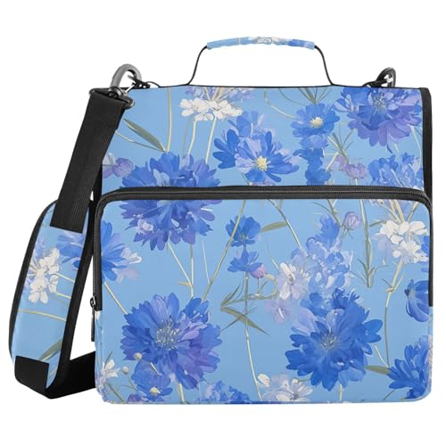 Blaue Blumen, 3,8 cm, 3 Ringe, stabiler Reißverschluss, Ordner mit Schultergurt, einfach zu tragen, mit Reißverschluss, Portfolio für Büro, Schule Blaue Blumen, 3,8 cm, 3 Ringe, stabiler Reißverschluss, Ordner mit Schultergurt, einfach zu tragen, mit Reißverschluss, Portfolio für Büro, Schule von FRODOTGV