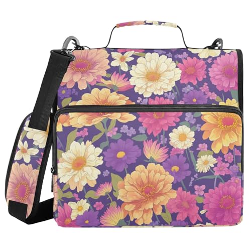 Bunte Blumen, 3 Ringe, 3,8 cm, stabiler Reißverschluss, Ordner mit Schultergurt und Griff, einfach zu tragen, Schulbedarf, Organizer für Büro, Schule Bunte Blumen, 3 Ringe, 3,8 cm, stabiler Reißverschluss, Ordner mit Schultergurt und Griff, einfach zu tragen, Schulbedarf, Organizer für Büro, Schule von FRODOTGV