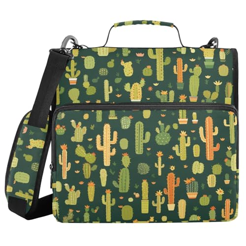 Chic Cacti Ordner mit 3 Ringen, Reißverschluss, mit Schultergurt, einfach zu tragen, Schulbedarf, Organizer für die Schule, 3,8 cm, Dunkelgrün von FRODOTGV
