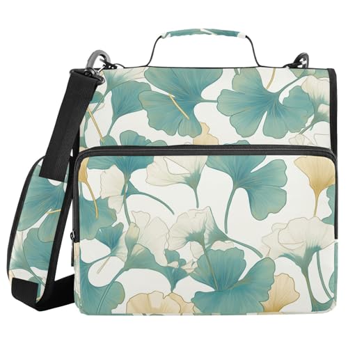 Chic Ginkgoes Ordner mit 3 Ringen, 3,8 cm, mit extra Taschen mit Griff und abnehmbarem Schultergurt, wasserdicht, Schulbedarf, Organizer für Schule/Büro von FRODOTGV