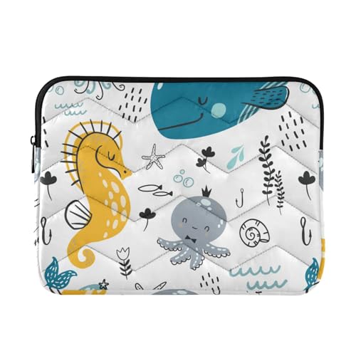 Doodle Seepferdchen-Wal Unterwasser-Marine-Laptop-Hülle, wasserabweisend, für Laptops mit 33 - 35,6 cm (13 Zoll), Reise-Laptop-Tasche, Handtasche von FRODOTGV