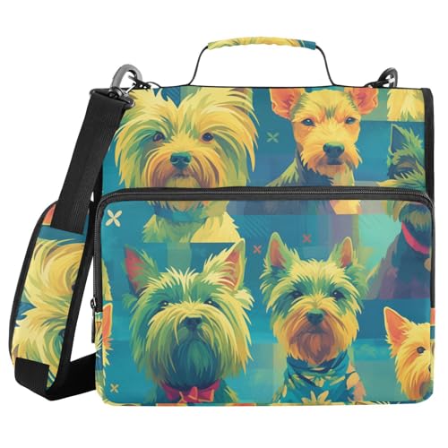Grün-gelbe Hunde, 3,8 cm, 3 Ringe, Ordner-Reißverschluss mit Griff und abnehmbarem Schultergurt, wasserdicht, mit Reißverschluss, Portfolio für die Mittelschule Grün-gelbe Hunde, 3,8 cm, 3 Ringe, Ordner-Reißverschluss mit Griff und abnehmbarem Schultergurt, wasserdicht, mit Reißverschluss, Portfolio für die Mittelschule von FRODOTGV