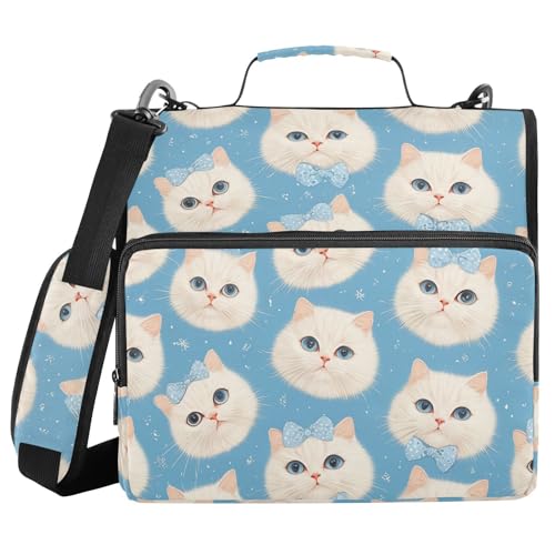 Ordner mit niedlichem Katzengesicht, 3 Ringe, 3,8 cm, Reißverschluss, mit Schultergurt, mehrere Taschen, Portfolio-Ordner für Schule/Büro Ordner mit niedlichem Katzengesicht, 3 Ringe, 3,8 cm, Reißverschluss, mit Schultergurt, mehrere Taschen, Portfolio-Ordner für Schule/Büro von FRODOTGV