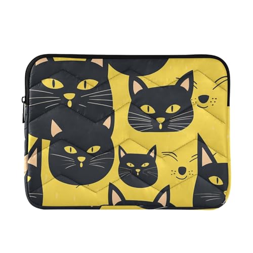 Schwarze Katze, Cartoon-Muster auf gelbem Hintergrund, Laptop-Hülle, 33-35,6 cm, dünne Hülle für Laptop, Reise, Laptop-Tasche, Handtasche für Arbeit und Reise von FRODOTGV