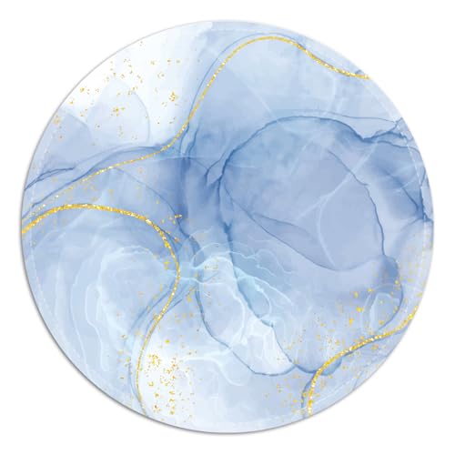 Rundes Mauspad mit genähtem Rand, gleitendes Stoff-Mauspad, rutschfeste Unterseite, tragbare Mauspads, kleines Mauspad für Büro und Zuhause, 20 x 20 x 0,3 cm (Blauer Marmor) von FROGIGO