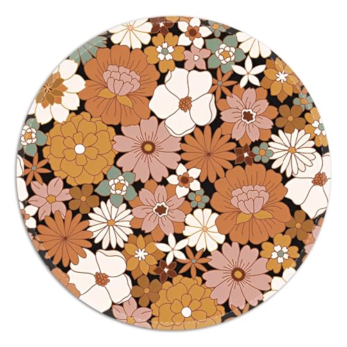 Rundes Mauspad mit genähtem Rand, gleitendes Stoff-Mauspad, rutschfeste Unterseite, tragbare Mauspads, kleines Mauspad für Büro und Zuhause, 20 x 20 x 0,3 cm (Boho-Blume) von FROGIGO