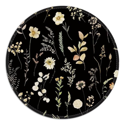 Rundes Mauspad mit genähtem Rand, gleitendes Stoff-Mauspad, rutschfeste Unterseite, tragbare Mauspads, kleines Mauspad für Büro und Zuhause, 20 x 20 x 0,3 cm (Goldblume) von FROGIGO