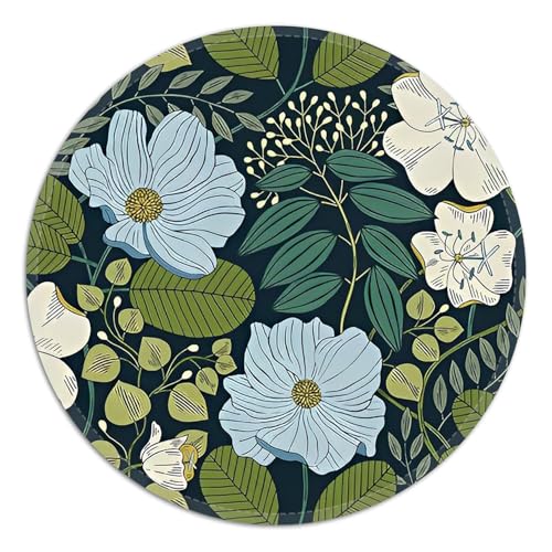 Rundes Mauspad mit genähtem Rand, gleitendes Stoff-Mauspad, rutschfeste Unterseite, tragbare Mauspads, kleines Mauspad für Büro und Zuhause, 20 x 20 x 0,3 cm (blaue Blume) von FROGIGO