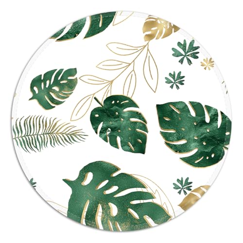 Rundes Mauspad mit genähtem Rand, gleitendes Stoff-Mauspad, rutschfeste Unterseite, tragbare Mauspads, kleines Mauspad für Büro und Zuhause, 20 x 20 x 0,3 cm (grünes Monstera) von FROGIGO