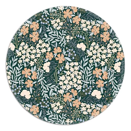 Rundes Mauspad mit genähtem Rand, gleitendes Stoff-Mauspad, rutschfeste Unterseite, tragbare Mauspads, kleines Mauspad für Büro und Zuhause, 20 x 20 x 0,3 cm (kleine Blume) von FROGIGO
