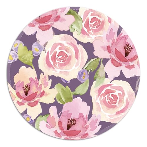 Rundes Mauspad mit genähtem Rand, gleitendes Stoff-Mauspad, rutschfeste Unterseite, tragbare Mauspads, kleines Mauspad für Büro und Zuhause, 20 x 20 x 0,3 cm (rosa Blume) von FROGIGO