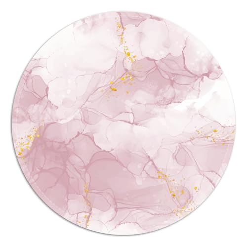 Rundes Mauspad mit genähtem Rand, gleitendes Stoff-Mauspad, rutschfeste Unterseite, tragbare Mauspads, kleines Mauspad für Büro und Zuhause, 20 x 20 x 0,3 cm (rosa Marmor) von FROGIGO