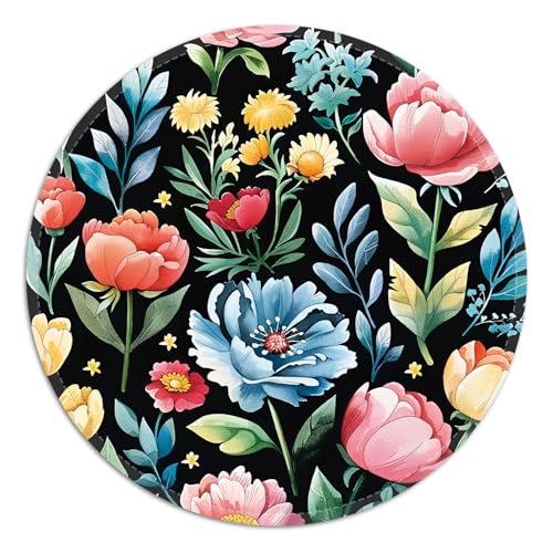 Rundes Mauspad mit genähtem Rand, gleitendes Stoff-Mauspad, rutschfeste Unterseite, tragbares Mauspad, kleines Mauspad für Büro und Zuhause, 20 x 20 x 0,3 cm (bunte Blume) von FROGIGO
