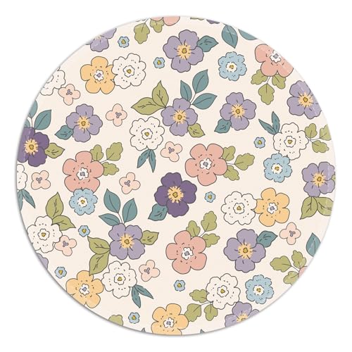 Rundes Mauspad mit genähtem Rand, gleitendes Stoff-Mauspad, rutschfeste Unterseite, tragbares Mauspad, kleines Mauspad für Büro und Zuhause, 20 x 20 x 0,3 cm (niedliche Blume) von FROGIGO