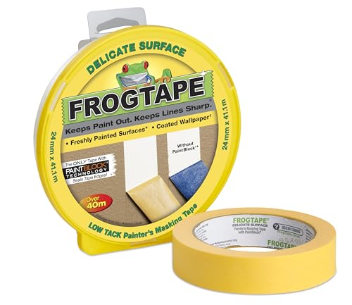 Frog Tape Yelow Malerkrepp für empfindliche Oberflächen, 24 mm x 41,1 m, zum Aufhängen, für Maler- und Dekorationszwecke, für scharfe Linien und kein Auslaufen der Farbe von FROGTAPE