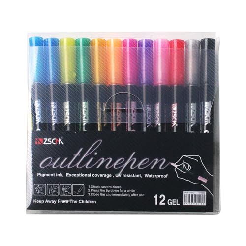 FROMCEO Set mit 12 Stiften für Kinder, schimmernde Farben, Doppel-Linien-Konturenstifte für Kunst und glitzernde Stifte von FROMCEO