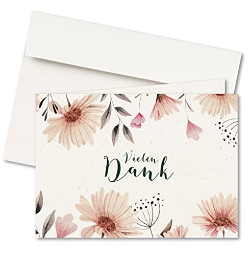 FRUITPRINTS I 20er Set Dankeskarten & Umschläge I Klappkarten I Format A6 I Motiv: Blumenwiese I Hochzeit I Geburtstag I Jubiläum von FRUITPRINTS