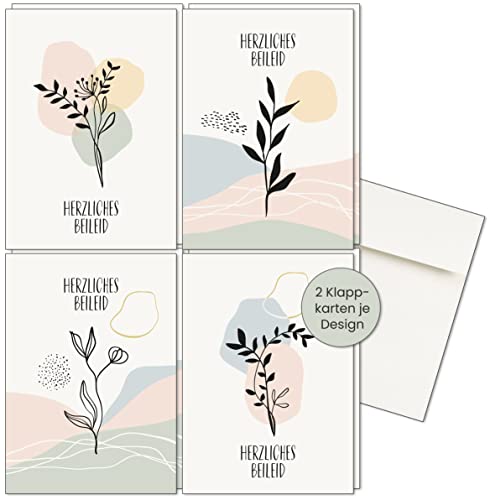8er Set Trauerkarten & Umschläge, Herzliches Beileid, Kondolenz, Klappkarten DIN A6 von FRUITPRINTS