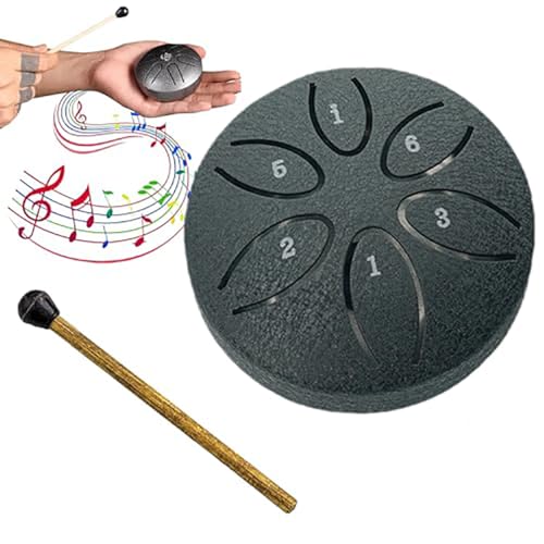 Buddha Stones Mini-Stahlzungentrommel, 3-Zoll-Sound-Heiltrommel-Set, 6-Noten-Sorglos-Trommel, ideal for Yoga-Meditation, Camping, Musik-Erleuchtung (Color : Black 1) von FROON