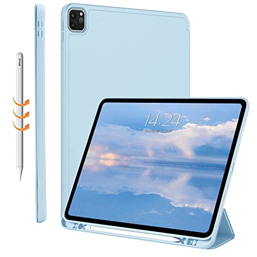 FSCOVER Hülle für iPad Pro 12,9 Zoll 2022/2021/2020 (6./5./4./3. Generation), Tri-fold Ständer Soft Back Shell Smart Schutzhülle mit Auto Wake/Sleep, Magnetbefestigung, Pencil 2. Aufladung, Blau von FSCOVER