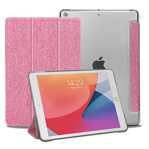 FSCOVER iPad 9th 8th 7th Generation Hülle (2021 2020 2019), PU Glitter Leather Transparent Back Shell Cover for iPad 10.2 Inch with Auto Sleep/Wake Function, Rosa von FSCOVER