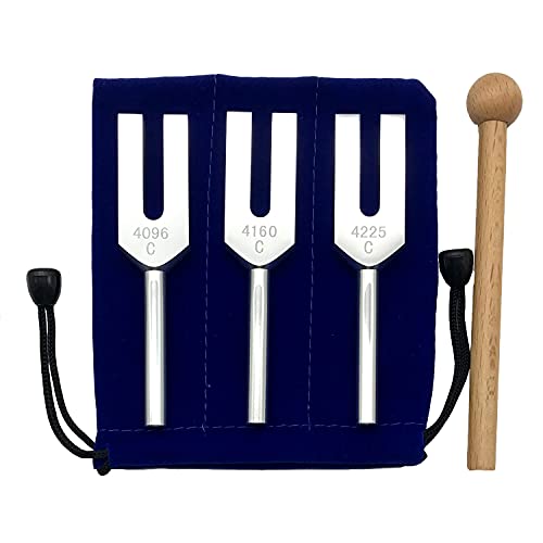 Engel Stimmgabel Set 4096Hz 4160Hz 4225Hz für Kristallräumung Engel Stimmgeräte Klarraum Holzhammer und Samtbeutel Klangtherapie Heilung Meditation Musikinstrument Balancieren Vibration von FSHANEE