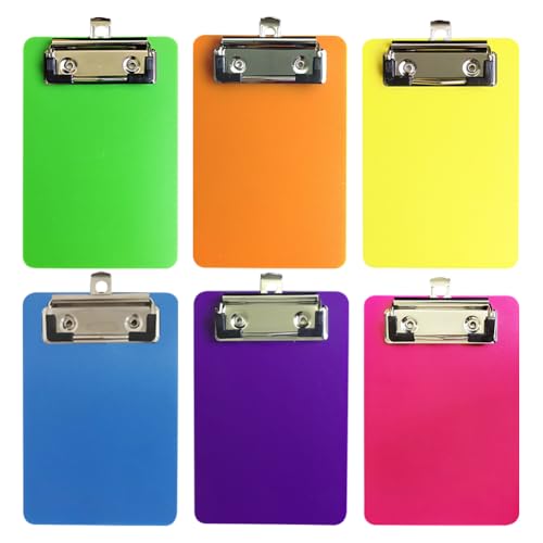 6 Stück 10 x 15 cm mehrfarbige Kunststoff-Klemmbretter kleiner Notizblock Klemmbretter Memogröße Klemmbretter buntes Taschenklemmbrett zum Aufhängen von Dokumenten mit Halteklammern für Zuhause und von FSSTUD