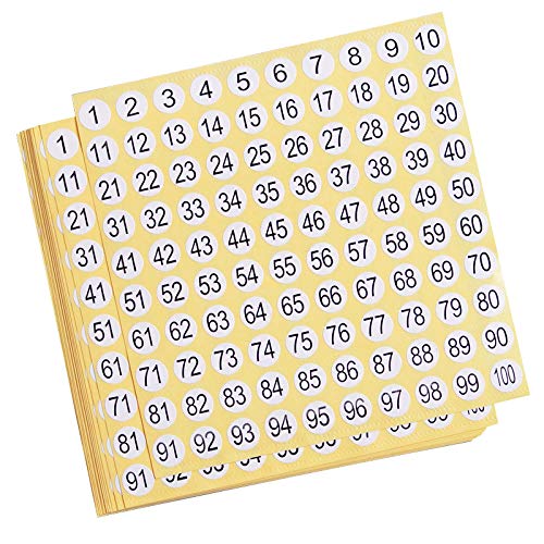 30 Blätter Rund 1-100 Nummer Aufkleber Zahlenaufkleber Nummernetiketten Zahlenetiketten Beschriftungsetiketten Inventar Aufkleber von FSSTUD