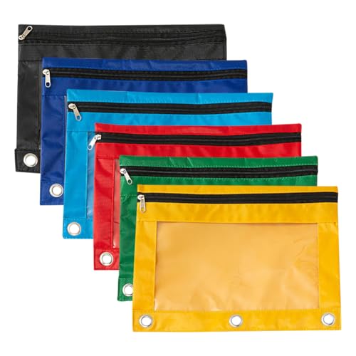 FSSTUD Federmäppchen mit 3 Ringbüchern, Reißverschluss, kleines Stoff-Federmäppchen, Tasche, farbige Bleistift-Aufbewahrungstasche mit transparentem Fenster, 6 Stück FSSTUD Federmäppchen mit 3 Ringbüchern, Reißverschluss, kleines Stoff-Federmäppchen, Tasche, farbige Bleistift-Aufbewahrungstasche mit transparentem Fenster, 6 Stück von FSSTUD