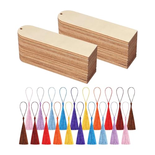 Unlackierte Holz-Lesezeichen, blanko, zum Dekorieren von rechteckigen Etiketten, DIY, Lesen, Lesezeichen, Ornamente mit 50 bunten Quasten für Hochzeit, Geburtstag, 50 Stück Unlackierte Holz-Lesezeichen, blanko, zum Dekorieren von rechteckigen Etiketten, DIY, Lesen, Lesezeichen, Ornamente mit 50 bunten Quasten für Hochzeit, Geburtstag, 50 Stück von FSSTUD