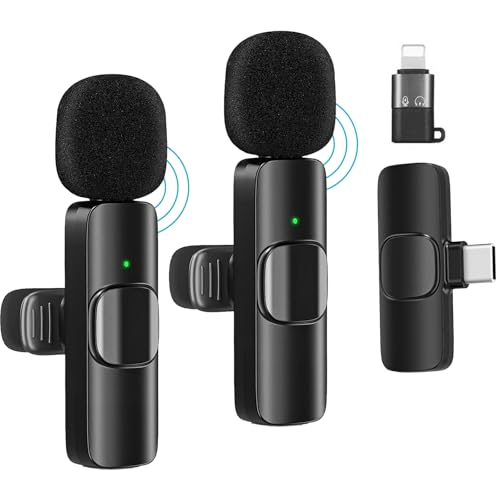 Lavalier Mikrofone für iPhone,Kabellose Clip-Mikrofone (iOS&USB-C 2Mic) für Videoaufnahmen,Interviews,Konferenzen,Podcasts,Live-Streaming von FSZBWL