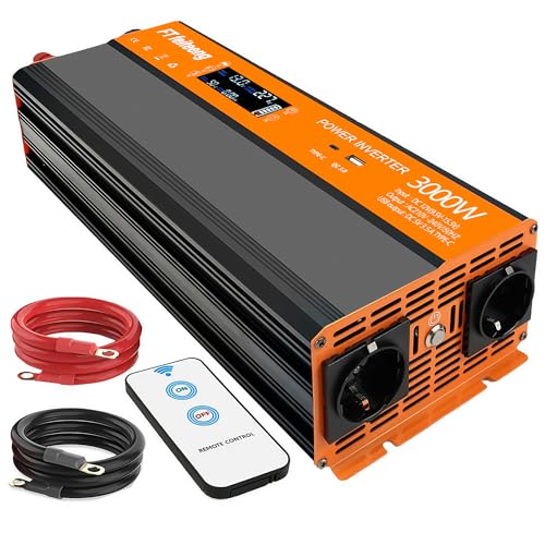 3000W Wechselrichter 12V auf 220V/230V DC auf AC, mit 2 AC-Steckdosen, LCD-Display, kabellose Fernbedienung, USB-Ladeanschlüsse, geeignet für Auto, Wohnmobil, Outdoor 3000W Wechselrichter 12V auf 220V/230V DC auf AC, mit 2 AC-Steckdosen, LCD-Display, kabellose Fernbedienung, USB-Ladeanschlüsse, geeignet für Auto, Wohnmobil, Outdoor von FT feiteeng