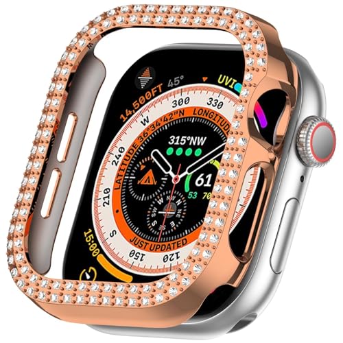 FTRONGRT Hülle Kompatibel mit Apple Watch Series 10 42mm, Halbe Packung PC, mit Diamanten, Kratzfest Uhrenschutzhülle Kompatibel mit Apple Watch Series 10 42mm - Roségold von FTRONGRT